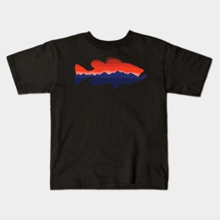 Largemouth Bass Mountains Silhouette Retro GameFish Kids T-Shirt